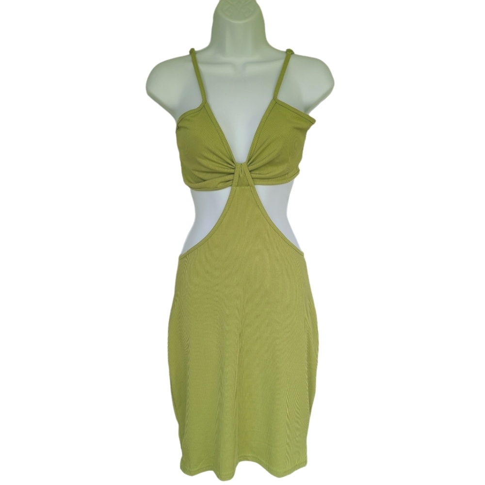 Green 💚 Ribbed Cut Out Cami BodyCon Dress - Picture 6 of 7